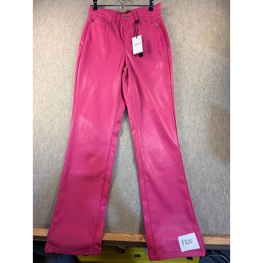 NWT Judy Blue Los Angeles Faux Leather Pants Hot Pink High Waist Size 1/25